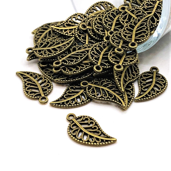 4, 20 or 50 Pieces: Small Scrolled Bronze Leaf Charms