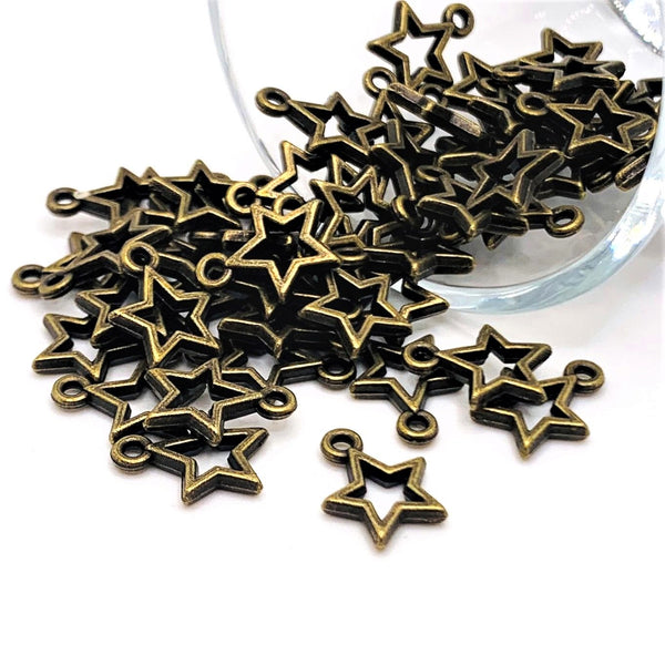 4, 20 or 50 Pieces: Bronze Open Star Charms