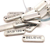 4, 20 or 50 Pieces: Silver Believe Word Bar Tag Charms