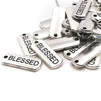 4, 20 or 50 Pieces: Silver Blessed Word Bar Tag Charms