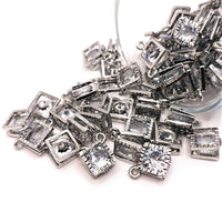 4, 20 or 50 Pieces: Cubic Zirconia Caged Rhombus Charms with Silver