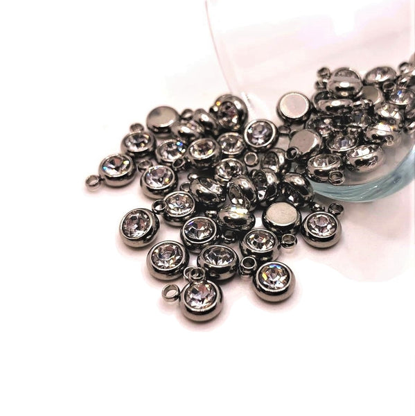 4, 20 or 50 Pieces: 201 Stainless Steel, Clear Diamond April Birthstone Rhinestone Charms