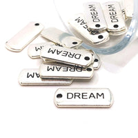 4, 20 or 50 Pieces: Silver Dream Word Bar Tag Charms