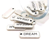 4, 20 or 50 Pieces: Silver Dream Word Bar Tag Charms