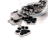 4, 20 or 50 Pieces: Black Enamel and Silver Dog / Cat Paw Print Charms