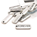 4, 20 or 50 Pieces: Silver Forever Word Bar Tag Charms