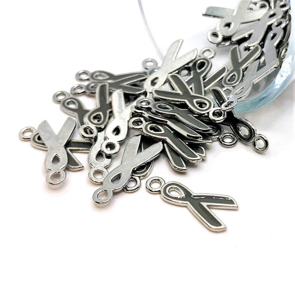 4, 20 or 50 Pieces: Gray Awareness Diabetes Ribbon Charms
