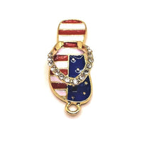 1, 4, 20 or 50 Pieces: Red White and Blue Enamel Gold Plated Flip Flop Sandal 3D Charms with Rhinestones