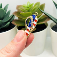 1, 4, 20 or 50 Pieces: Red White and Blue Enamel Gold Plated Flip Flop Sandal 3D Charms with Rhinestones