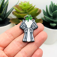1, 4 or 20 Pieces: Punk St. Patrick's Day Skeleton Hands and Clover Charms - Double Sided