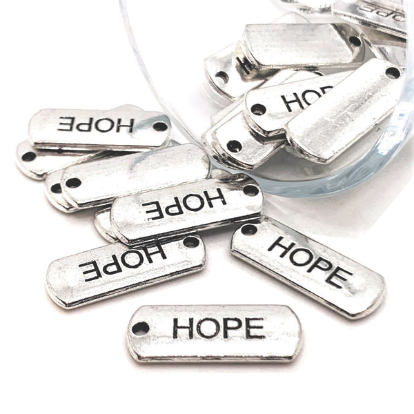 4, 20 or 50 Pieces: Silver Hope Word Bar Tag Charms