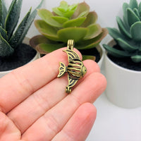 Bronze Angel Fish Bead Diffuser Lockets, 19x32mm