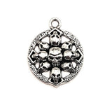 4, 20 or 50 Pieces: Silver Round Skull Pendant Charms