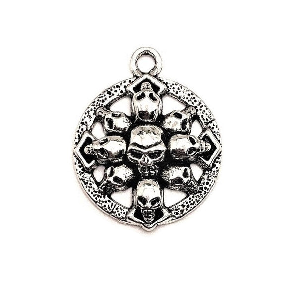 4, 20 or 50 Pieces: Silver Round Skull Pendant Charms – Guerrilla Charm