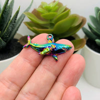 1, 4, 20 or 50 Pieces: Rainbow Titanium Oil Slick Shark Charms