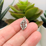 4, 20 or 50 Pieces: Small Silver Leaf Charms - Double Sided