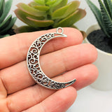 4, 20 or 50 Pieces: Antique Silver Crescent Scroll Moon Charms