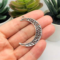 4, 20 or 50 Pieces: Antique Silver Crescent Scroll Moon Charms