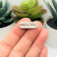 4, 20 or 50 Pieces: Silver Beautiful Word Bar Tag Charms