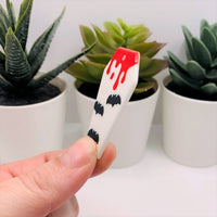 White Vampire Coffin with Blood and Bats Acrylic Charm, 45x22mm