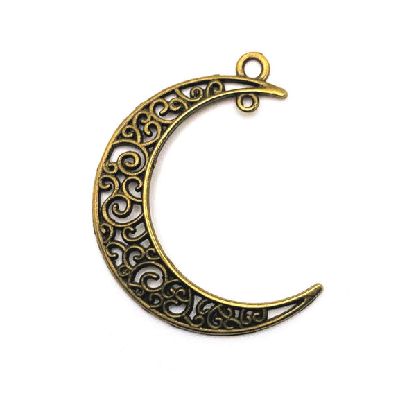 4, 20 or 50 Pieces: Bronze Crescent Moon Double Hoop Charms