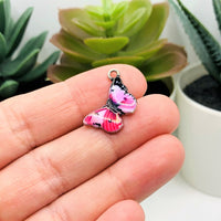 4, 20 or 50 Pieces: Pink and Black Butterfly Charms
