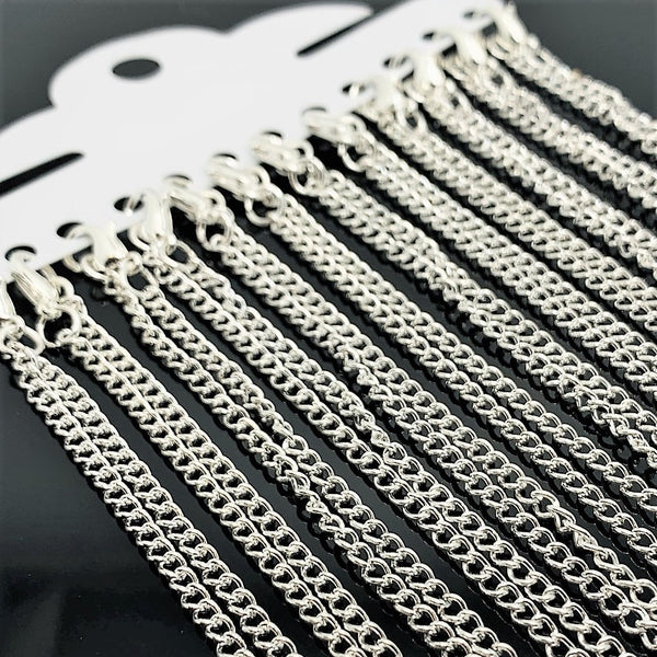 12 or 72 Pieces: 18" Pre-made Silver Plated Curb Necklace Chains