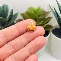 4, 20 or 50 Pieces: Gold and Orange Jack O Lantern Pumpkin Charms