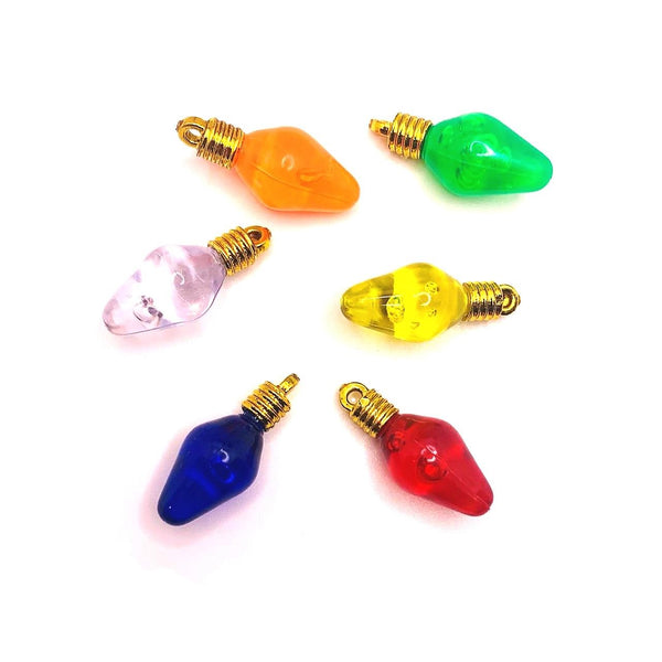 6 or 30 Pieces: Rainbow Mix Christmas Lightbulb 3D Acrylic Charms
