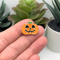4, 20 or 50 Pieces: Orange and Black Enamel Jack O Lantern Pumpkin Charms