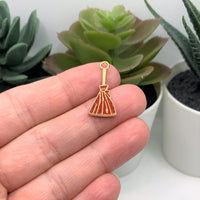 4, 20 or 50 Pieces: Brown Enamel Witch Broom Halloween Charms