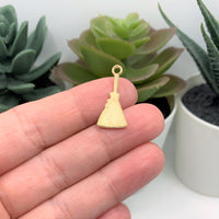 4, 20 or 50 Pieces: Brown Enamel Witch Broom Halloween Charms