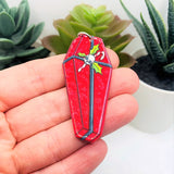 1, 4 or 20 Pieces: Red Creepy Christmas Coffin Charms - Double Sided