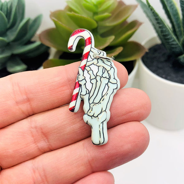 1, 4 or 20 Pieces: Skeleton Hand with Candy Cane Creepy Christmas