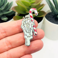 1, 4 or 20 Pieces: Skeleton Hand with Candy Cane Creepy Christmas Charms - Double Sided