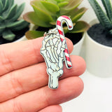 1, 4 or 20 Pieces: Skeleton Hand with Candy Cane Creepy Christmas Charms - Double Sided