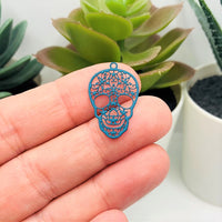 1, 4, 20 or 50 Pieces: Dark Blue Sugar Skull Day of the Dead Dia De Los Muertos Skeleton Charms