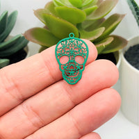 1, 4, 20 or 50 Pieces: Dark Green Sugar Skull Day of the Dead Dia De Los Muertos Skeleton Charms