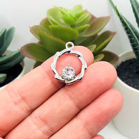 1, 4, 20 or 50 Pieces: Silver Plated Round Pendant with Rhinestone Charms