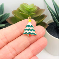 1, 4, 20 or 50 Pieces: Green and White Enamel Christmas Charms