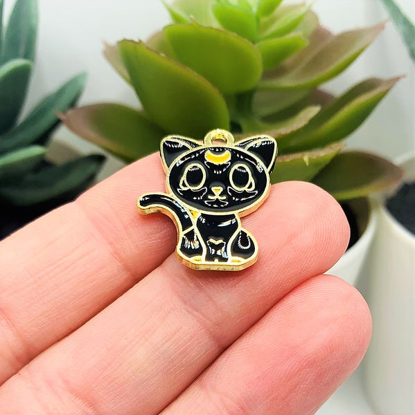 1, 4, 20 or 50 pieces: Witchy Black Enamel Cat Charms – Guerrilla