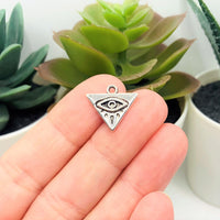 Silver Triangle Evil Eye Charms, 14x14mm