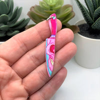 Pink Knife with Skull Face Halloween Charms, 55x8mm
