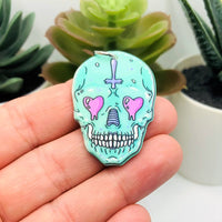 1, 4 or 20 Pieces: Blue Skull with Cross Halloween Charms - Double Sided