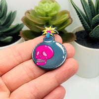 1, 4 or 20 Pieces: Pink Skull Bomb Charms - Double Sided