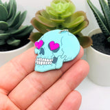 1, 4 or 20 Pieces: Blue Skull with Heart Eyes Charms - Double Sided