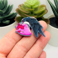 Pink Goth Raven and Heart Charms, 28x39mm