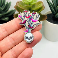 1, 4 or 20 Pieces: Creepy Fall Skull Tree Halloween Charms - Double Sided