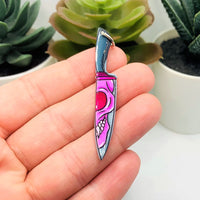 1, 4 or 20 Pieces: Black and Pink Knife with Skull Face Halloween Charms - Double Sided