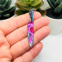 1, 4 or 20 Pieces: Black and Pink Knife with Skull Face Halloween Charms - Double Sided